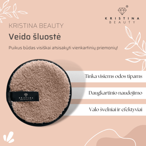 Šluostė, daugkartinis padelis Kristina Beauty makiažui valyti / 1 vnt. Kristina Beauty šluostė, daugkartinis padelis makiažui valyti, 1vnt