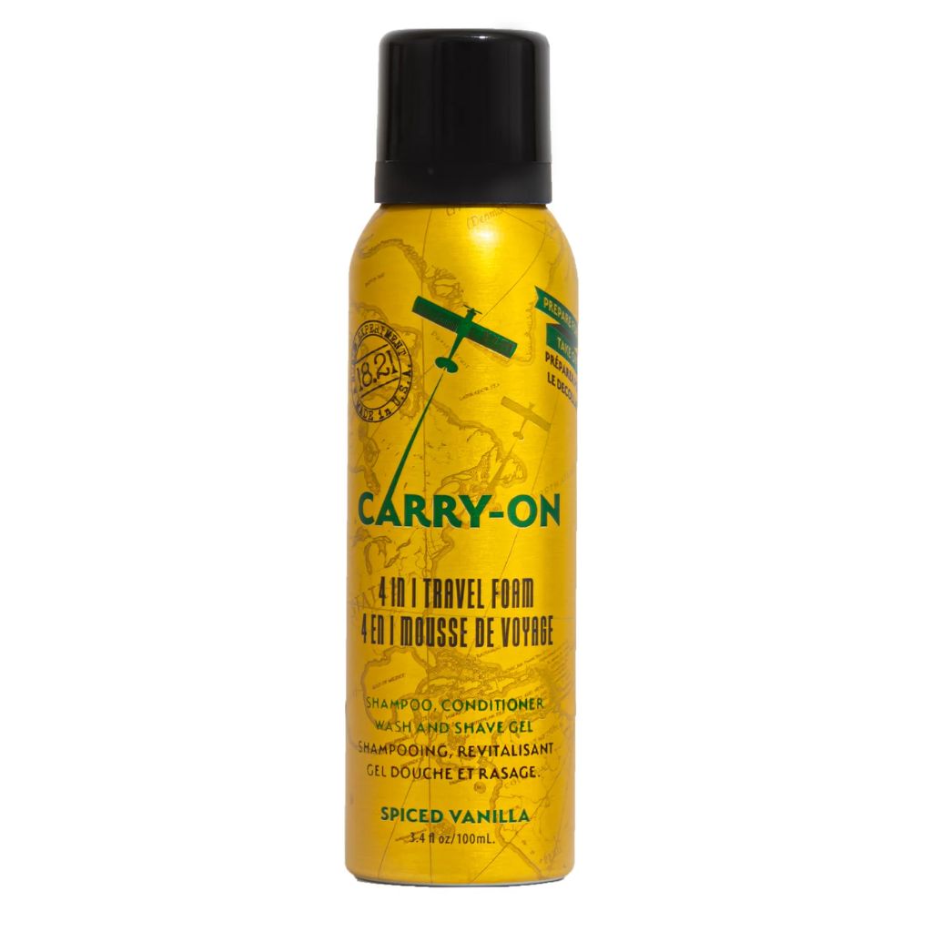 18.21 Man Made daugiafunkcė priemonė vyrams 4in1: šampūnas, kondicionierius, kūno prausiklis ir skutimosi putos viename Carry-On Travel Foam Spiced Vanilla CON3SV, 100ml