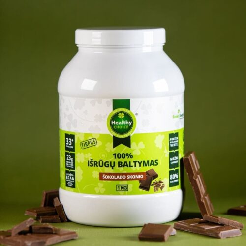 „Healthy Choice“ 100% išrūgų baltymai šokolado skonio, 1kg (2)-min Healthy Choice 100% išrūgų baltymai, šokolado skonio, 1kg