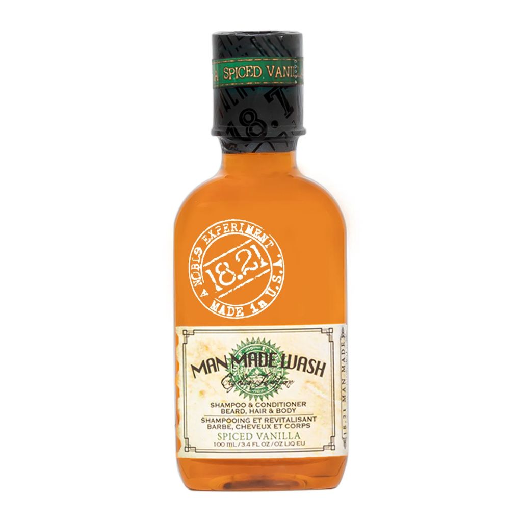 18.21 Man Made daugiafunkcė priemonė vyrams 3in1: stiprinamasis šampūnas, kondicionierius ir kūno prausiklis viename Wash Spiced Vanilla WSH3SVN, 100ml