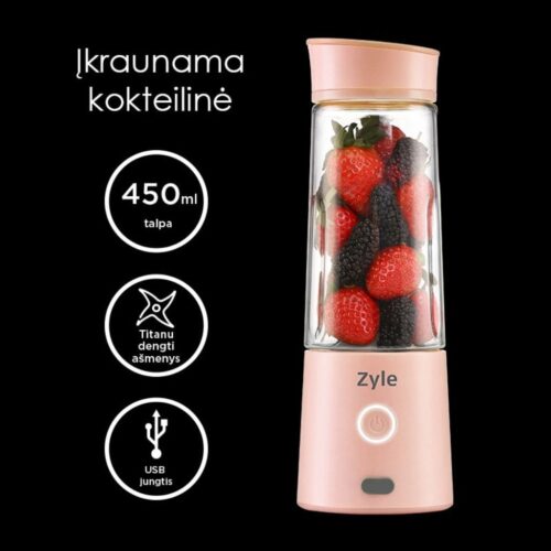 Zyle įkraunama, nešiojama kokteilinė su titanu dengtais ašmenimis ZY015RBP, rožinės spalvos (2)-min Zyle įkraunama, nešiojama kokteilinė su titanu dengtais ašmenimis ZY015RBP, rožinės spalvos