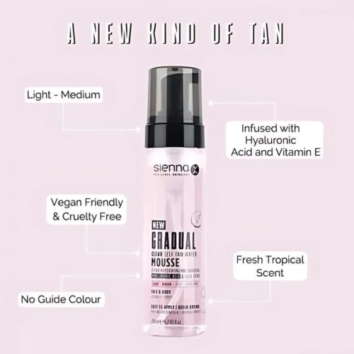 SIENNA X skaidrios savaiminio įdegio putos GRADUAL TAN WATER MOUSSE, 190ml