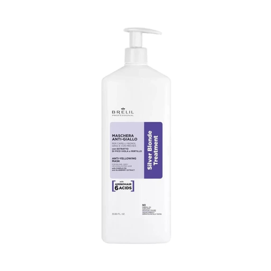 BRELIL plaukų kaukė šviesiems ir žiliems plaukams SILVER BLONDE ANTI-YELLOW MASK, 1000ml