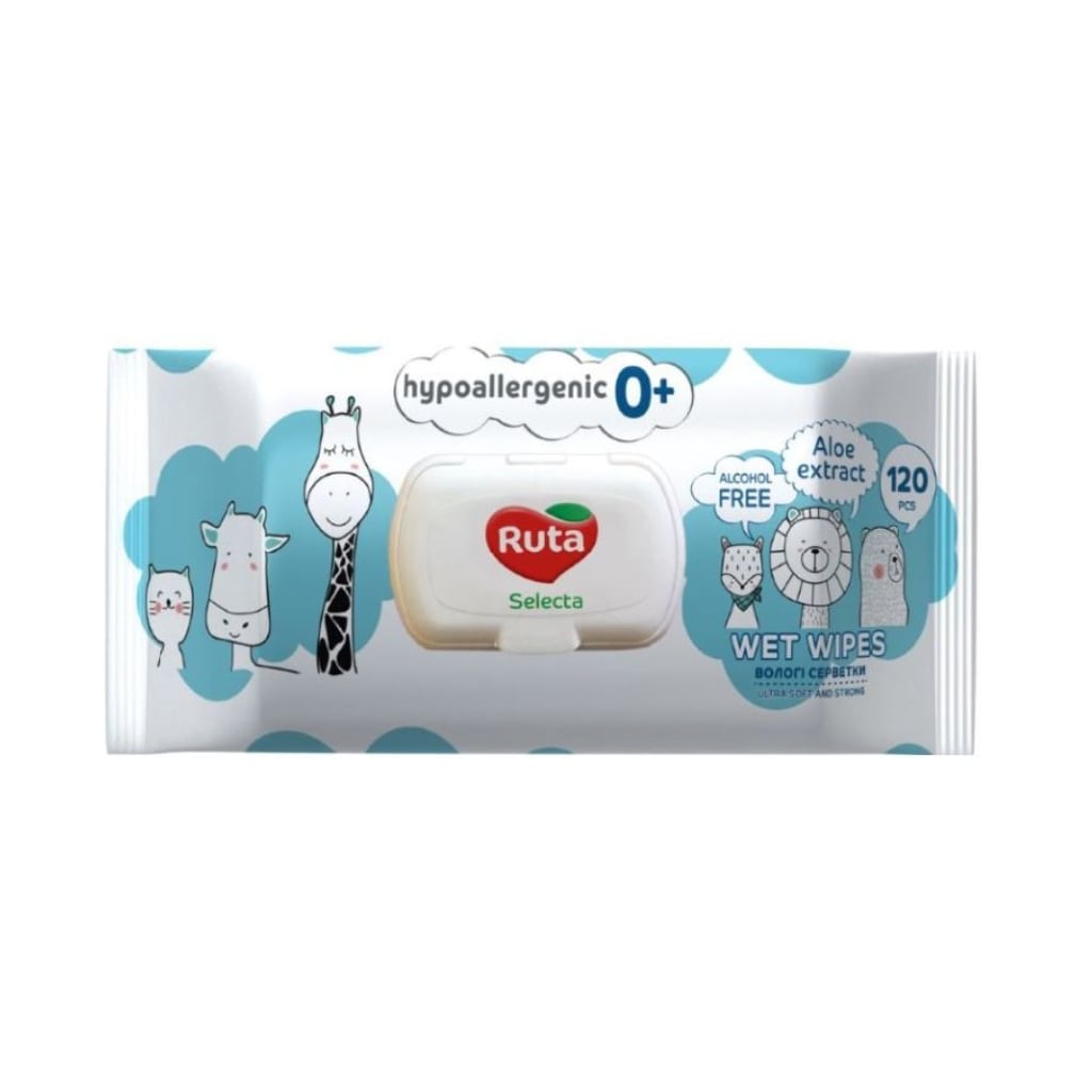 RUTA drėgnos vaikiškos hipoalerginės servetėlės 0+ Selecta, 120vnt.