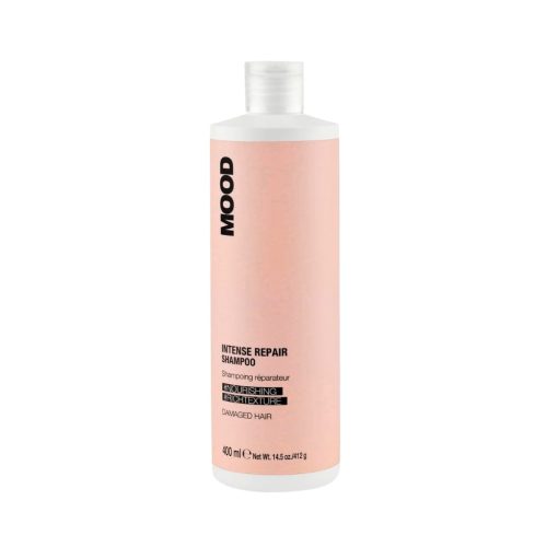 MOOD INTENSE REPAIR šampūnas pažeistiems, silpniems plaukams, 400ml-min MOOD INTENSE REPAIR šampūnas pažeistiems, silpniems plaukams, 400ml
