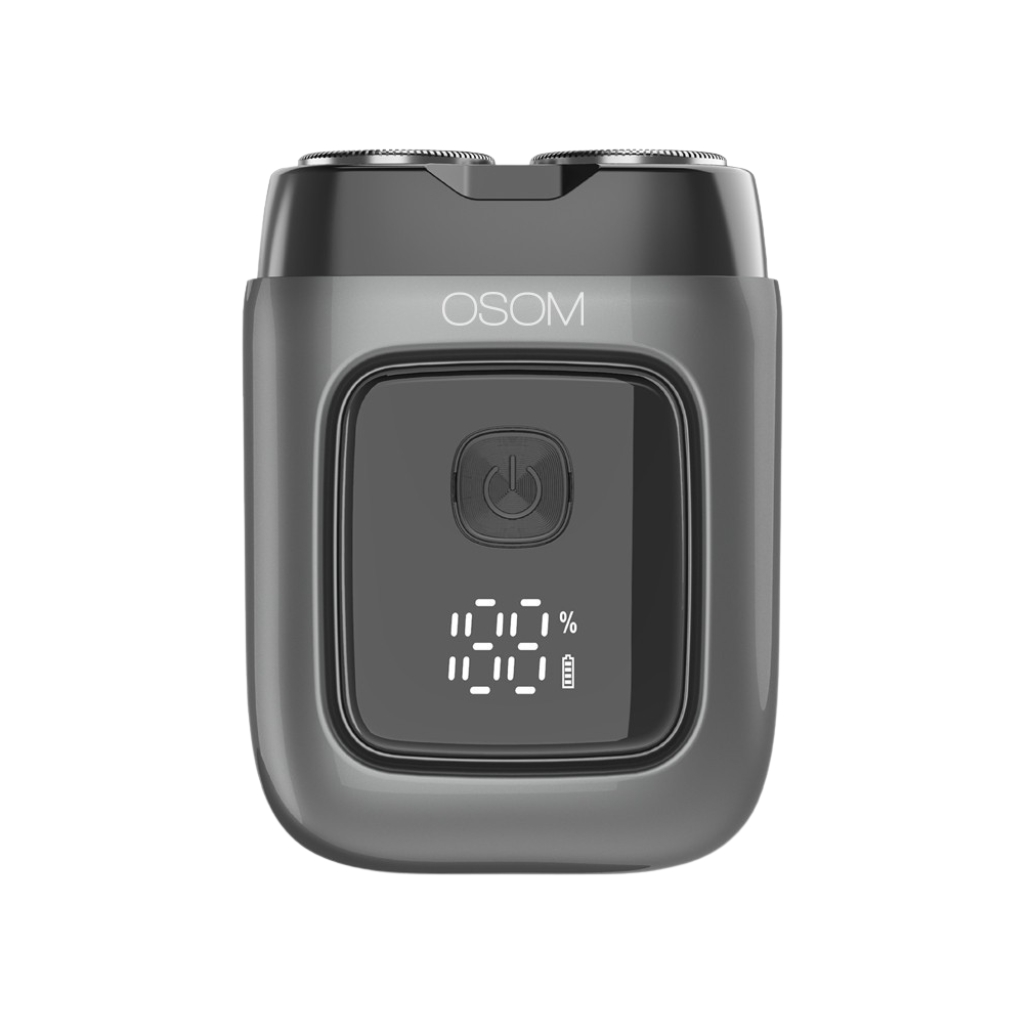 Mini plaukų skutimo mašinėlė-barzdaskutė OSOM LED Metal Body Dual Blade Rotary Shaver OSOM02973, pilkos spalvos