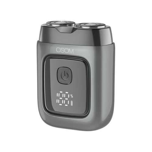 Mini plaukų skutimo mašinėlė-barzdaskutė OSOM LED Metal Body Dual Blade Rotary Shaver OSOM02973, pilkos spalvos Mini plaukų skutimo mašinėlė-barzdaskutė OSOM LED Metal Body Dual Blade Rotary Shaver OSOM02973, pilkos spalvos