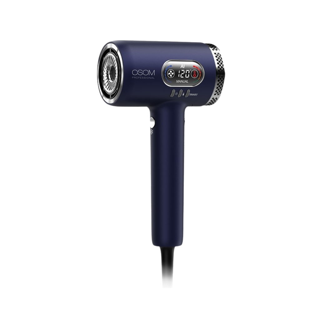 Plaukų džiovintuvas OSOM Professional SmartFlow AI High Speed Plasma Hair Dryer OSOMPSMFLBL, 2000 W, mėlynos spalvos
