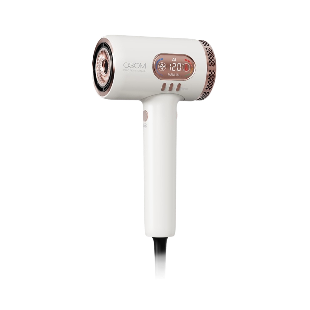 Plaukų džiovintuvas OSOM Professional SmartFlow AI High Speed Plasma Hair Dryer OSOMPSMFLWH, 2000 W, baltos spalvos
