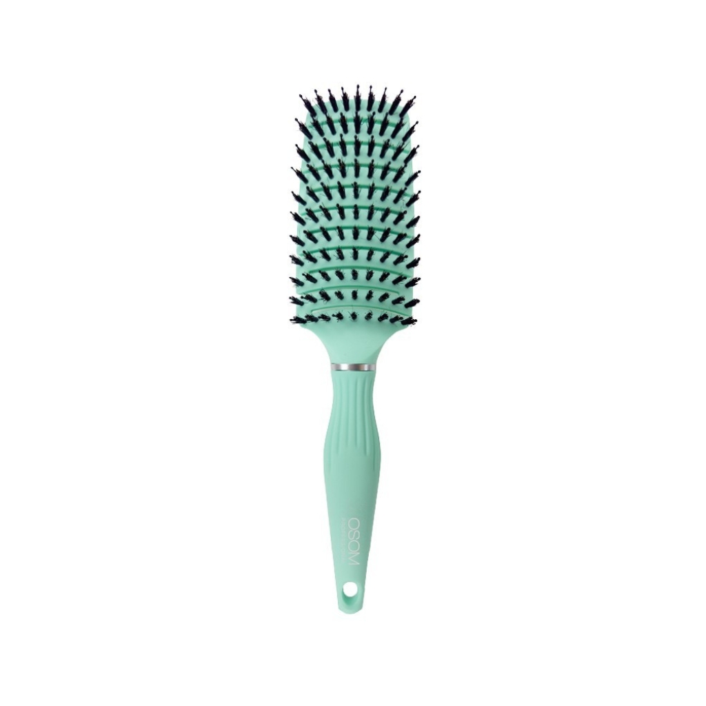 Šepetys plaukams OSOM Professional Flexible Hair Brush With Boar and Nylon Bristles OSOMP02826, su nailono ir šerno šereliais, mėtinės spalvos, 265 mm