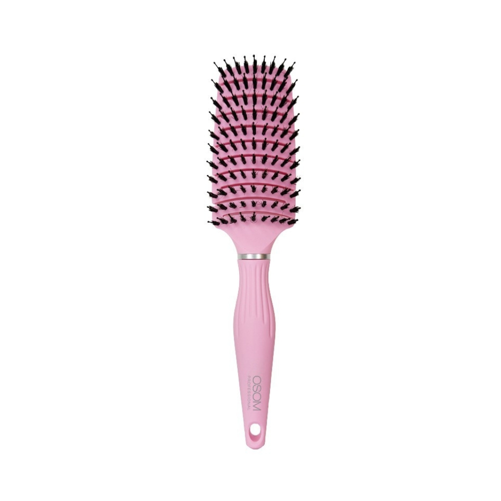 Šepetys plaukams OSOM Professional Flexible Hair Brush With Boar and Nylon Bristles OSOMP02827, su nailono ir šerno šereliais, rožinės spalvos, 265 mm
