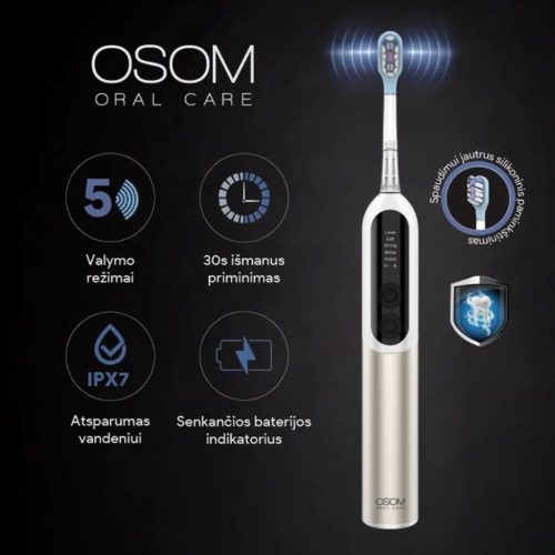 OSOM Oral Care Sonic Įkraunamas, elektrinis dantų šepetėlis Toothbrush OSOMORALM2PROG, auksinės spalvos
